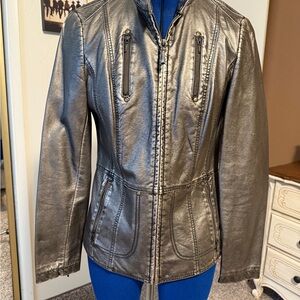 Tribal Metallic Silver Leather Jacket